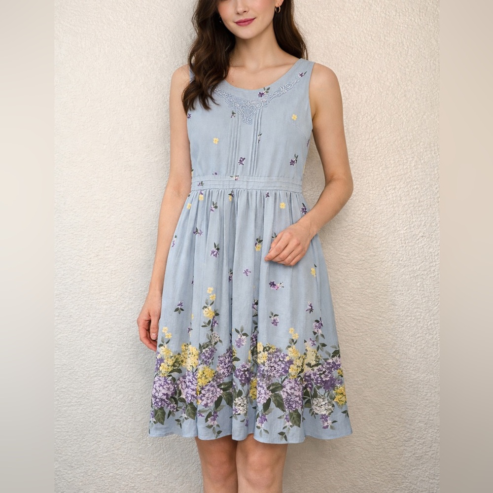 Axes Femme Blue floral Lace Japanese style Feminine Spring Casual Kawaii Dress